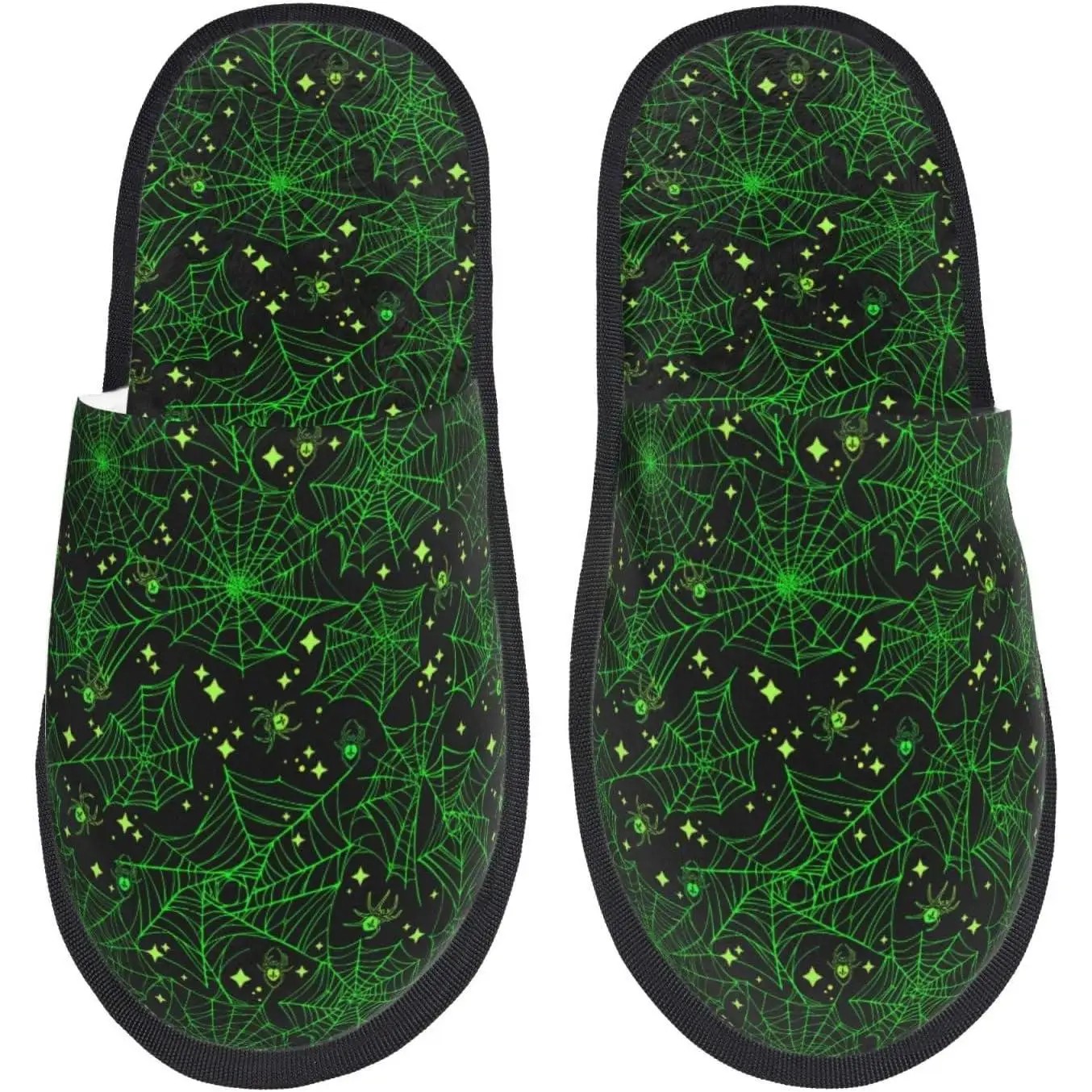 

Green Bright Web With Spiders Print Women'S Fuzzy Slip On Indoor Outdoor Winter House Slippers Fuzzy Slippers Wonderful Time