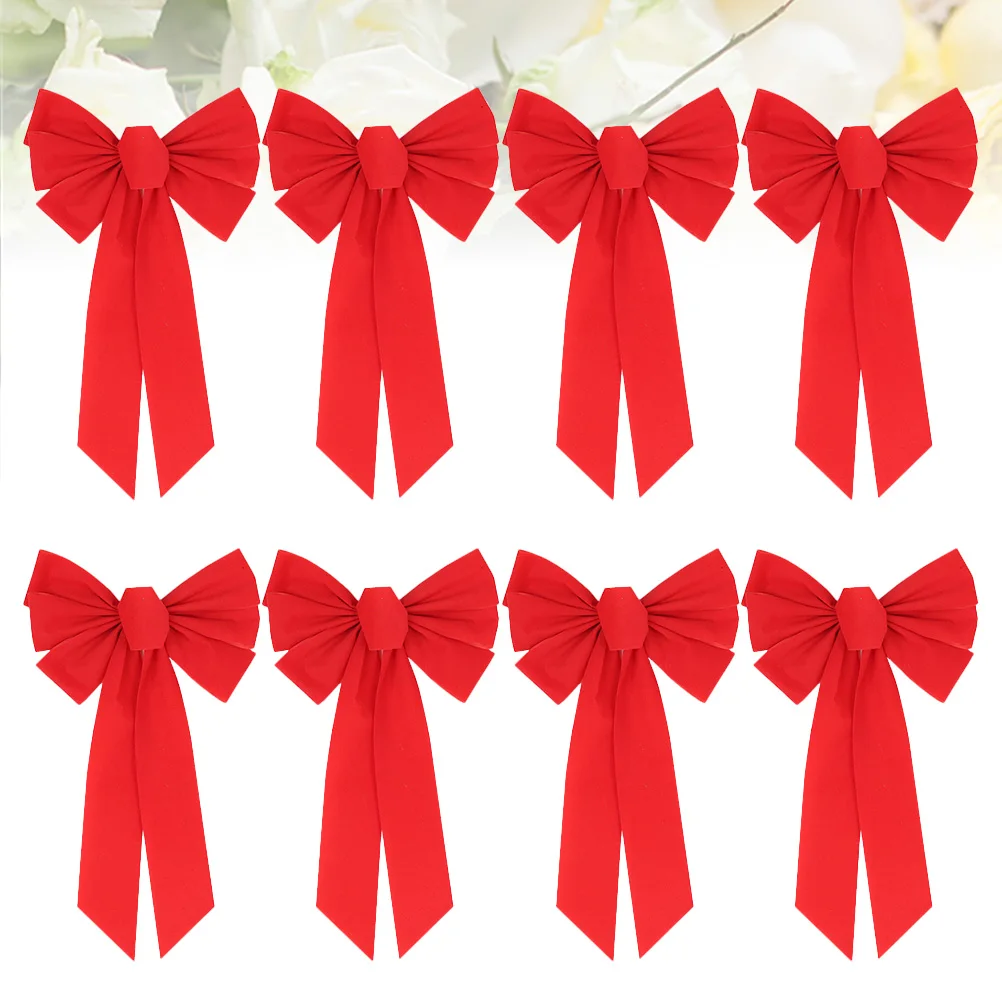 

8 Pcs Red Bows Christmas Festival Party Supplies Flannel Decorative Bowknot Ornament Mini Handmade Holiday for Tree