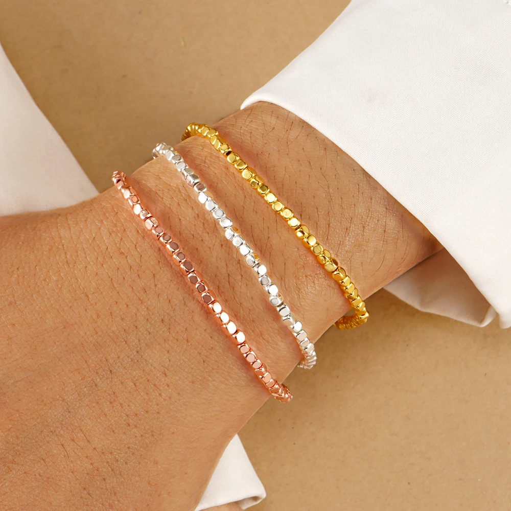 1PC Tricolor Beaded Bracelet for Women Gold Silver Rose Gold Stackable Bangles Fashion Jewelry Gift for Halloween Thanksgiving