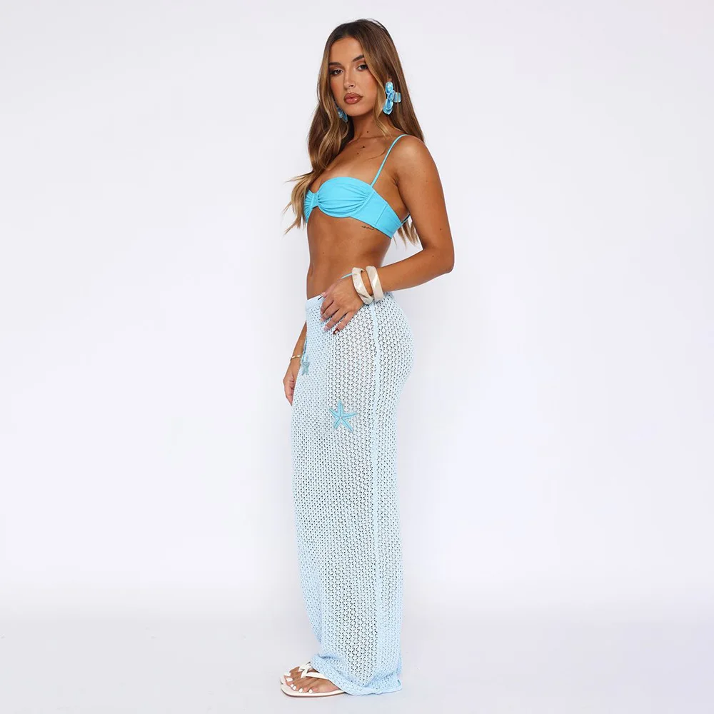 Mezza gonna da spiaggia sexy estiva in maglia ritagliata da donna Chic con coulisse con frange Gonne avvolgenti casual 2025 Costumi da bagno per feste in piscina