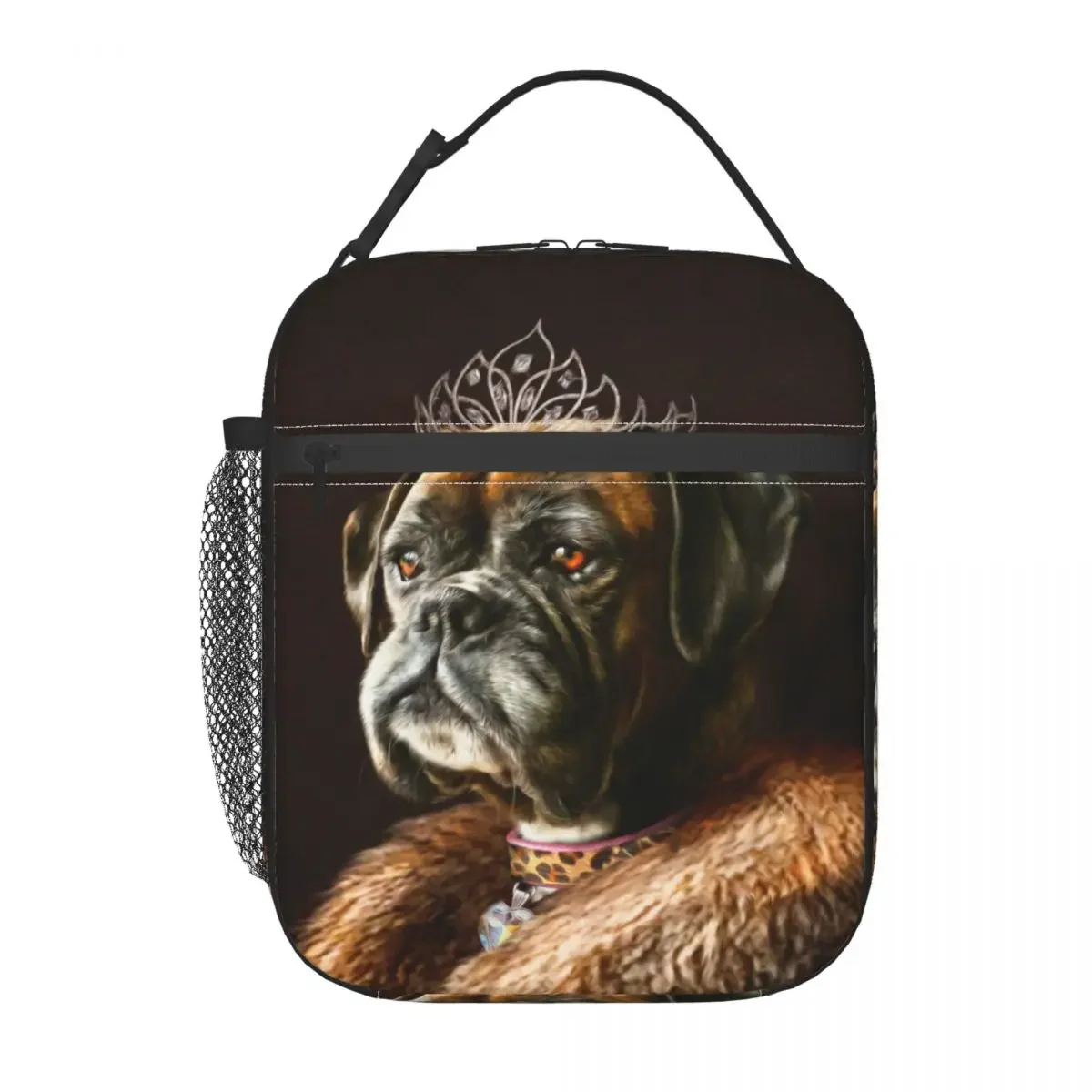 Boxer Dog Portrait Thermal Insulated Lunch Bag Women Regal Pet Army Portable Lunch Tote for Outdoor Picnic Storage Food Box