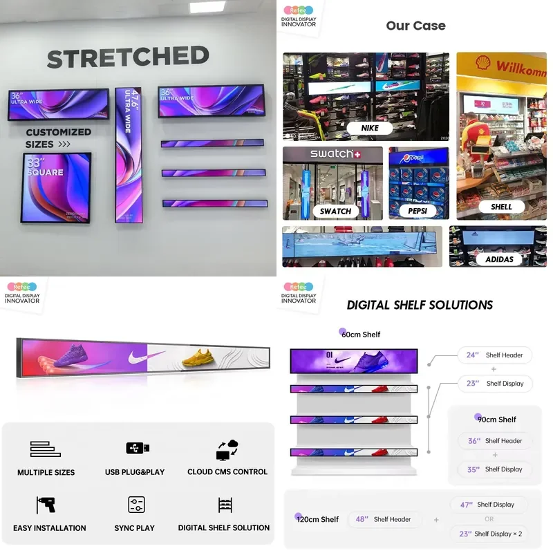 【CHIMU HOME】 Stretch Bar LCD Advertising Display for Retail Shelf Strip Digital Signage Shelf Edge Banner Wide Touch