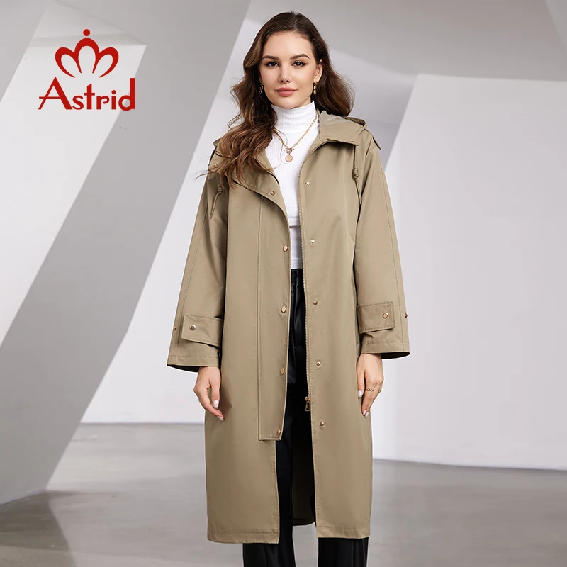 Astrid Spring Autumn New Women\'s Trench Coat Women Jacket Long Hooded Zipper Fashion Casual Windproof Overcoat Female Outerwear