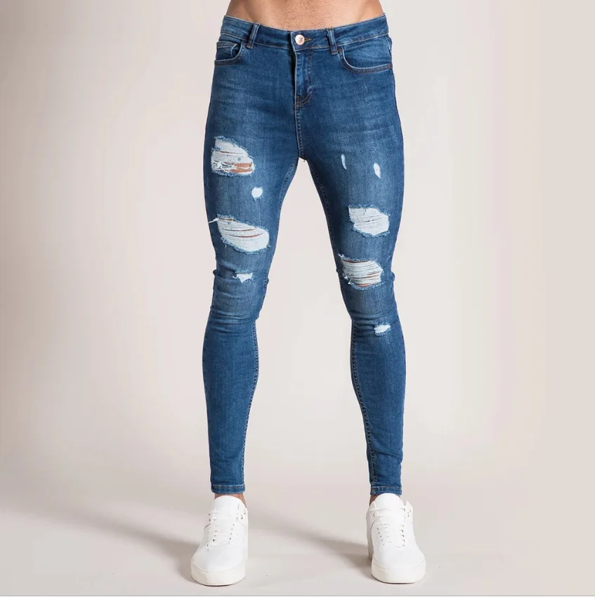 Nouveaux pantalons pour hommes 2021 automne blanc déchiré style européen noir taille haute denim pantalon vêtements pour hommes taille européenne
