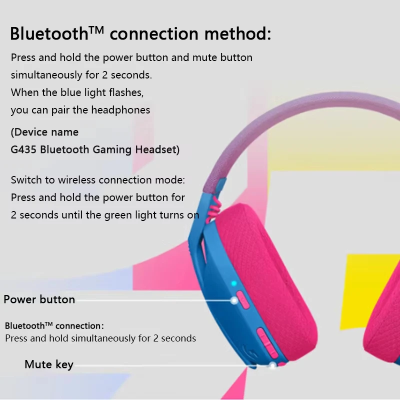 Logitech G435 LIGHTSPEED Wireless Gamer Headset USB Bluetooth/2.4 G Connection Built-in Microphone Gaming Headphone for PC/PS