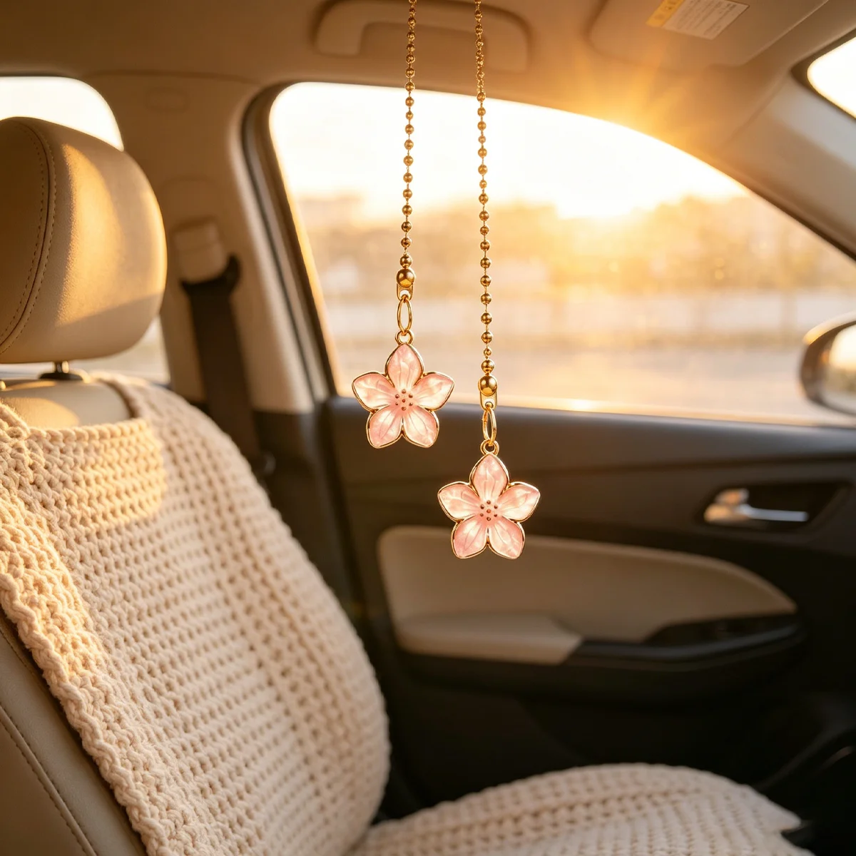Zinc Alloy Flower Shaped Car Rearview Mirror Pendant Interior Decor Accessory