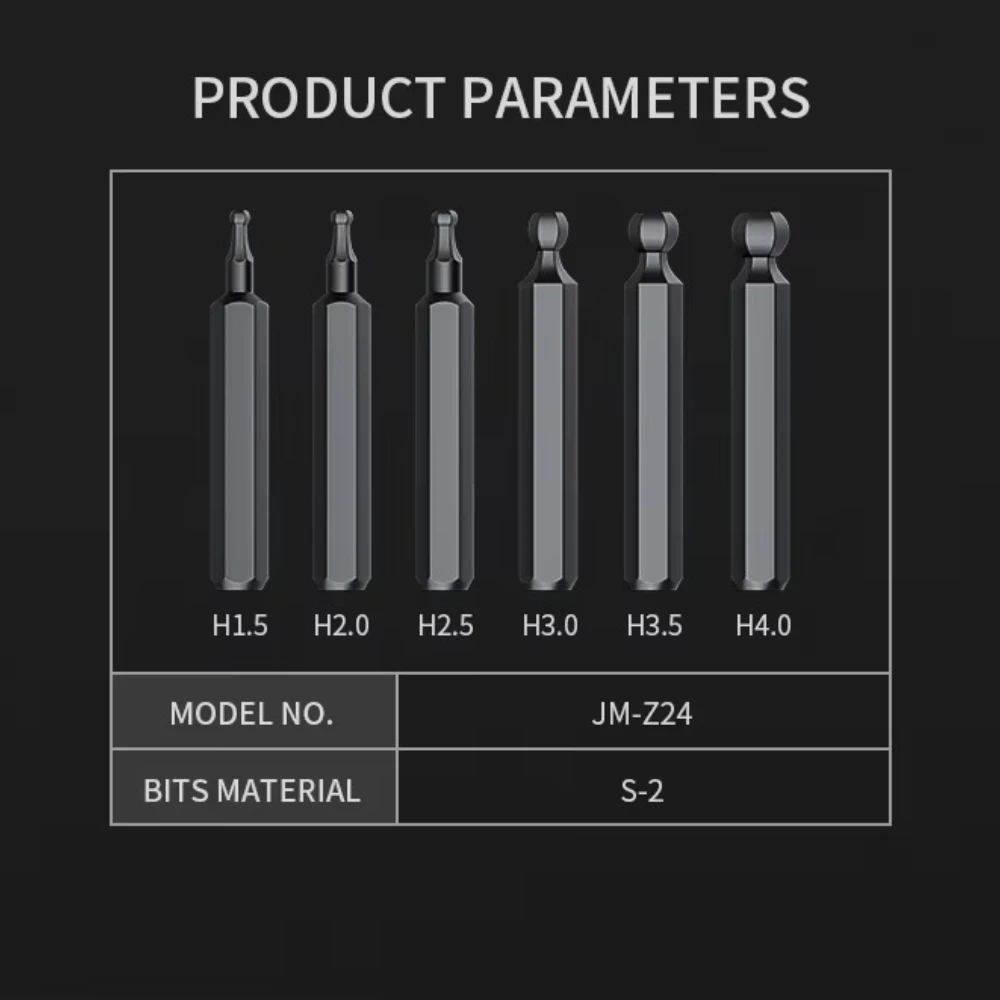 JAKEMY Ball Hex Bit Set 6PCS S2 Allen Wrench Drill Screwdriver Bit Set with Magnetic for Power Screwdriver Drill Impact Driver