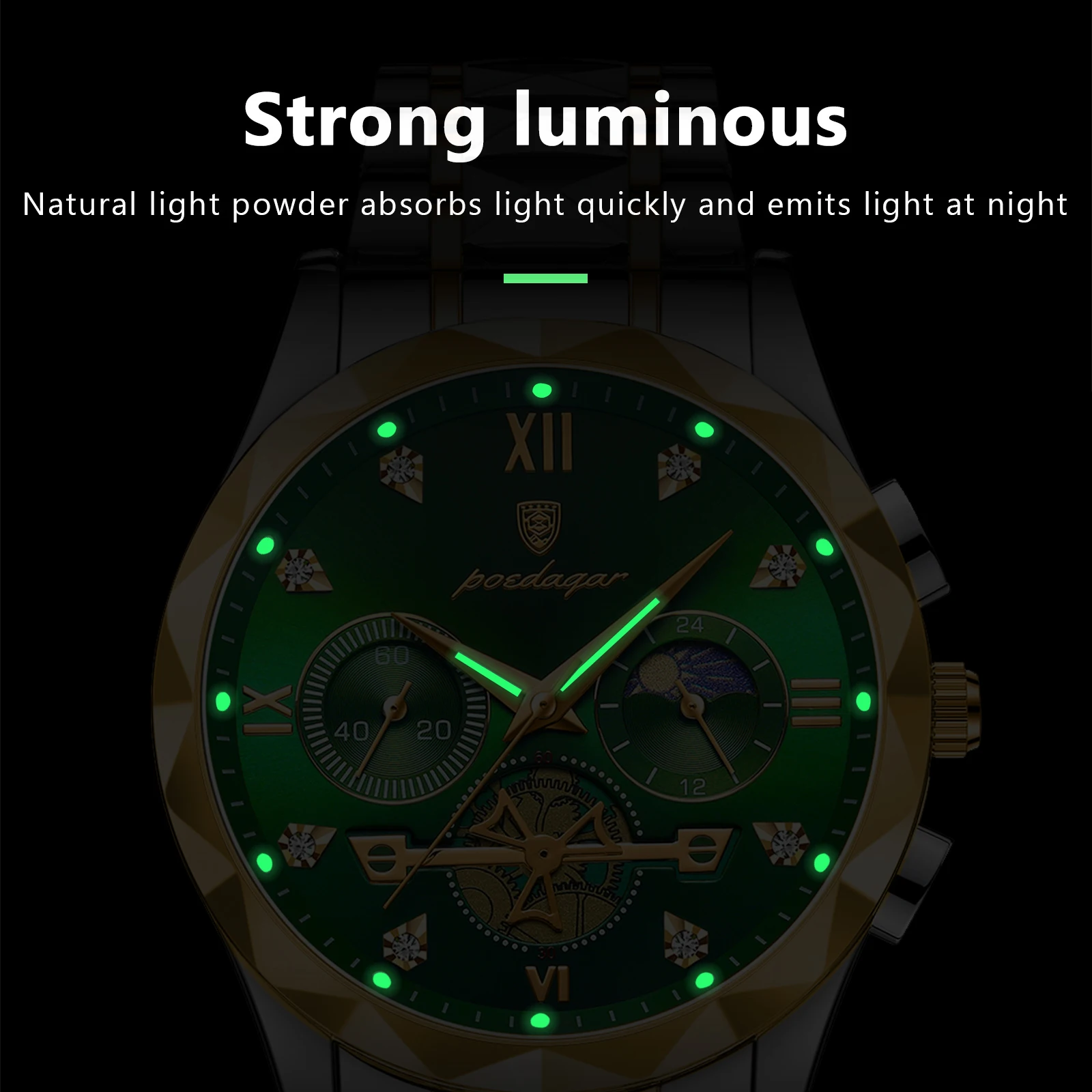 POEDAGAR الأصلي أزياء الرجال ساعة اليد كرونوغراف من الفولاذ المقاوم للصدأ رجل ووتش للماء مضيئة العسكرية ساعات كوارتز رجالية