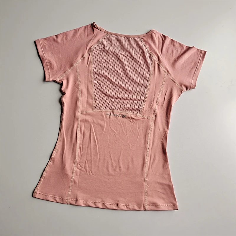 ฤดูใบไม้ผลิและฤดูร้อนหลวมผู้หญิงกีฬาแขนสั้นแห้งเร็ววิ่งโยคะฟิตเนสเสื้อยืดตาข่ายBreathableคอPullover Top