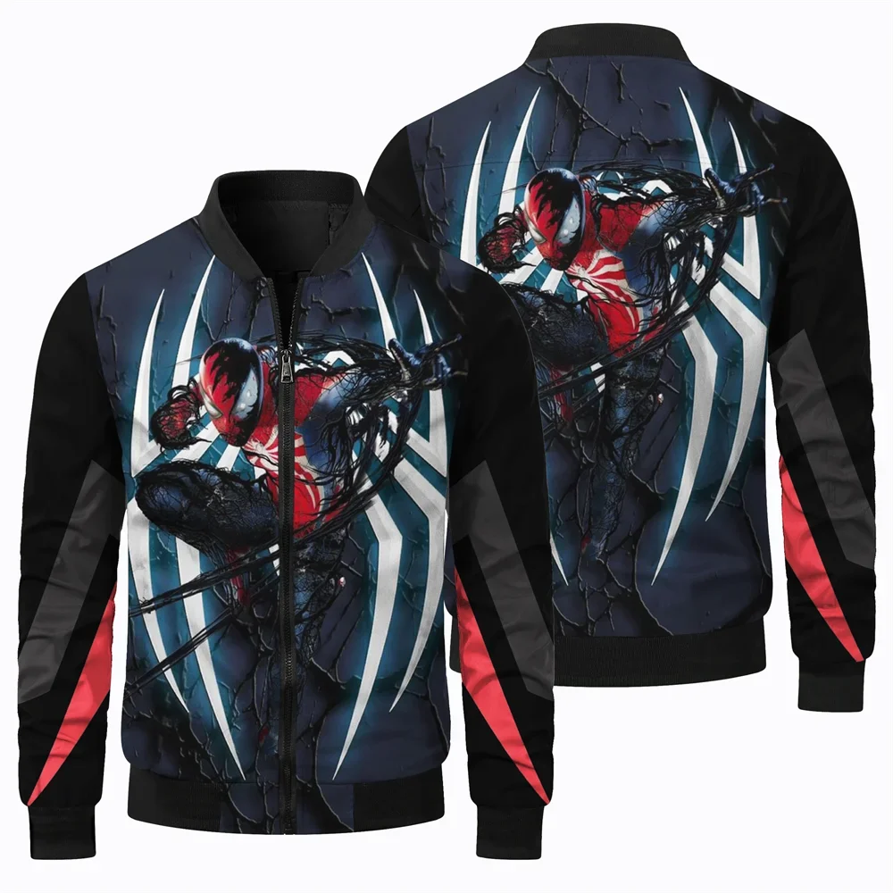 Marvel Men\'s Jacket 3D Printed Spider-Man Pattern Flight Jacket Cycling Windbreaker Jacket Fashion Sports Leisure Men\'s Clothing