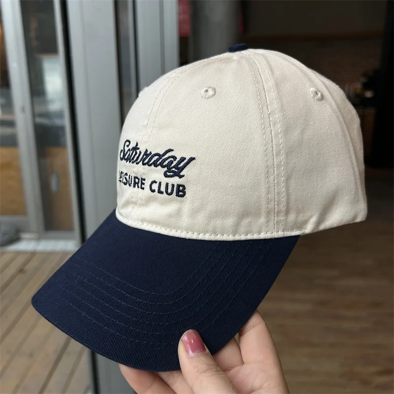 

Korean Sle Embroidered Letter Baseball Cap ex Spring Summer Faion Hat Wide Brim Soft Top Dubill Cap Face Slimming