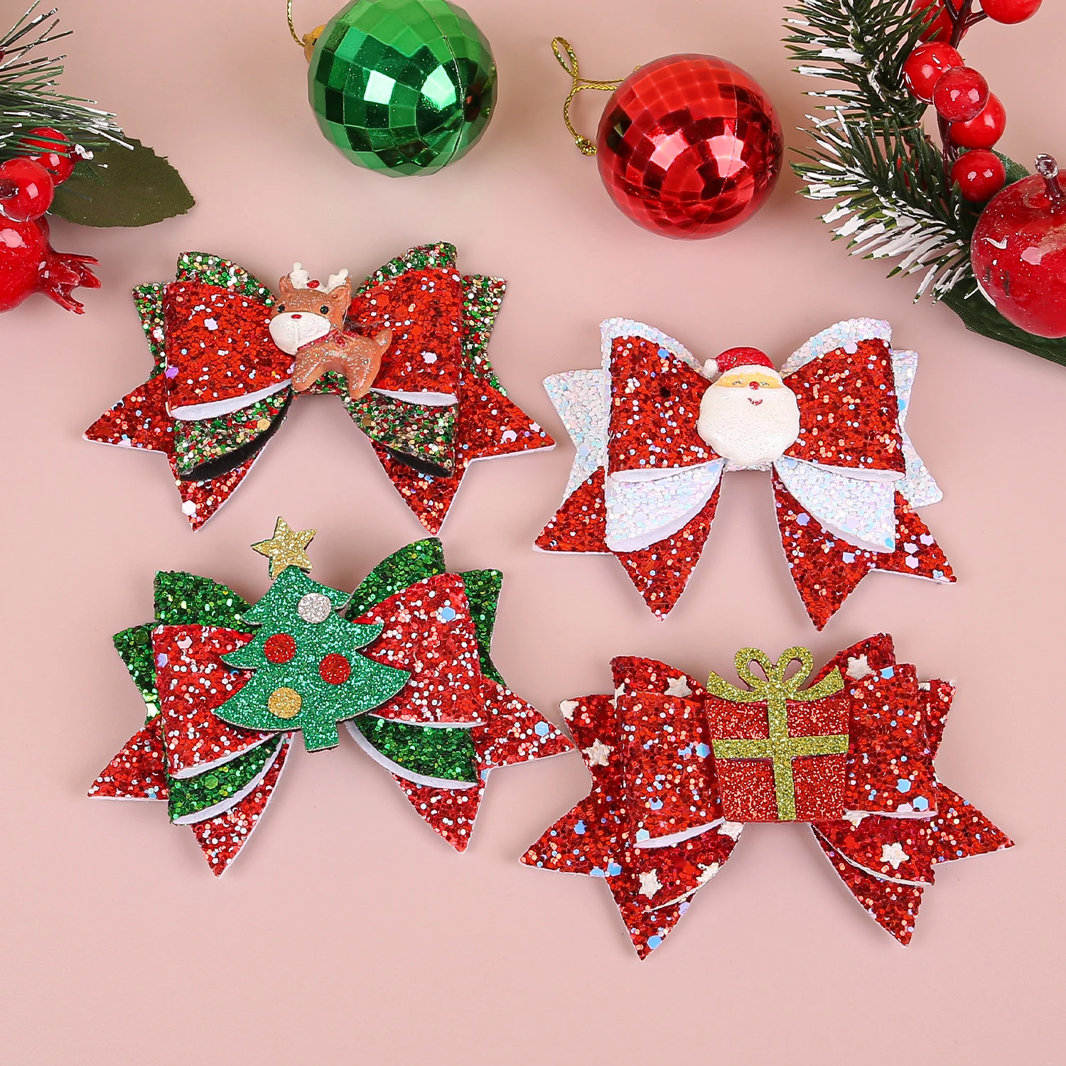 Kids Christmas Hair Bows For Cute Girls Hair Clip Hairpin Elk Santa Claus Barrettes Children Christmas Party Hair Accessories