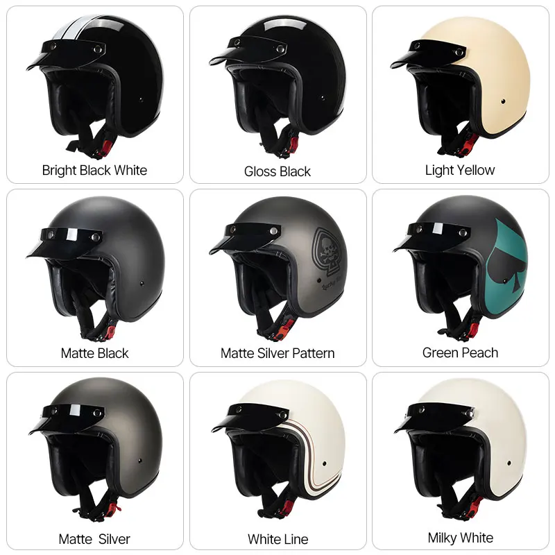 Unisex DOT Approved Hot Design Open Face Green Peach Vintage Motorcycle Helmet 3/4 Open Helmet Scooter Motorcycle Equipment