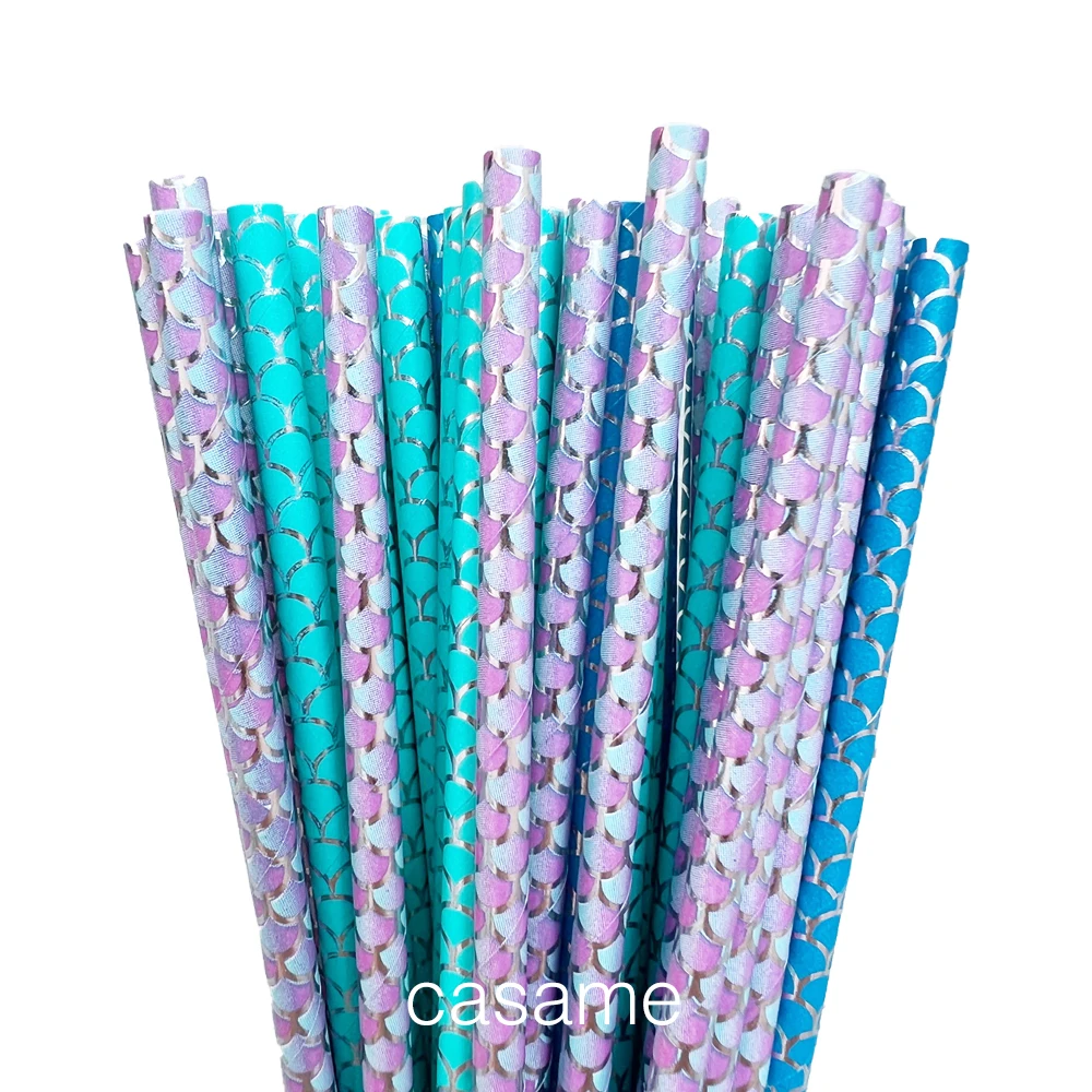 25pcs Paper Mermaids Straw Birthday Party Drinking Disposable Straws For Under the Sea Paper Party Festive Event Supplies