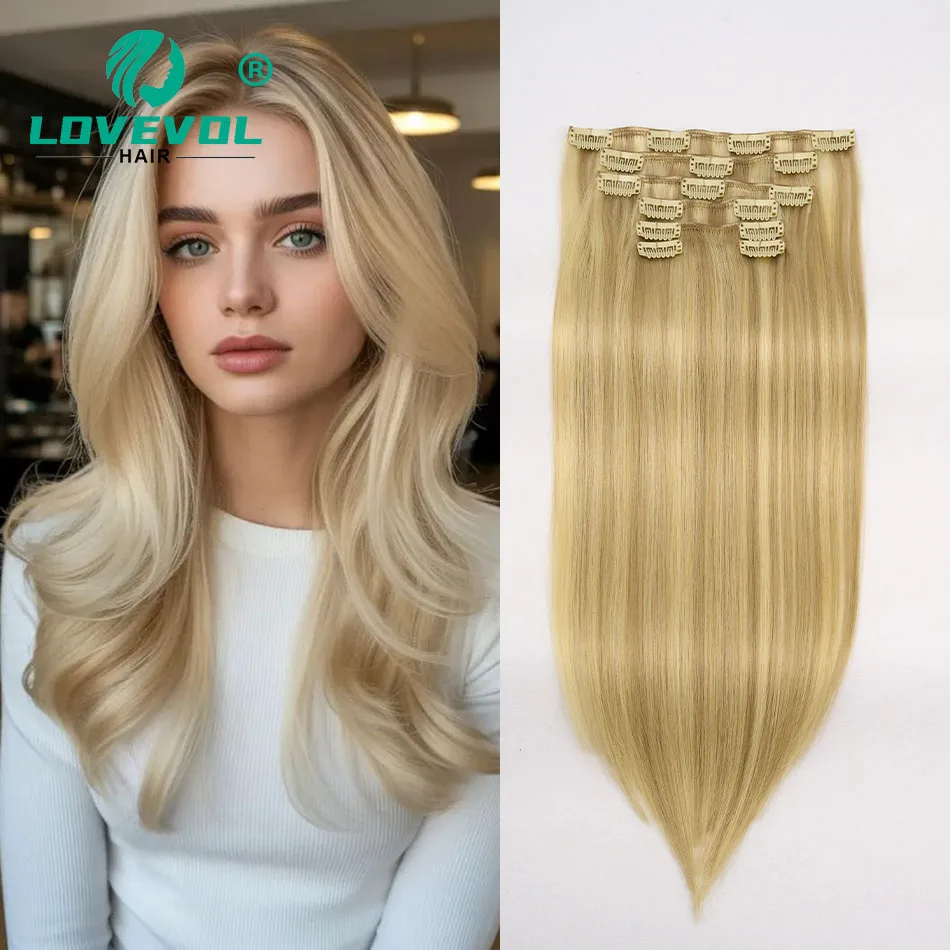 

Lovevol Brown to Blonde Highligt Color Brazilian Remy Human Hair Clip In Extensions 00% Real Natural Hairpiece Clips On 85G-110G