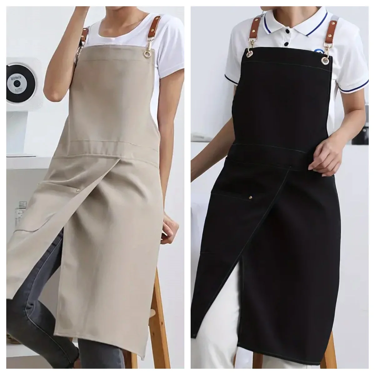 

1 piece of waterproof canvas apron with pockets - split skirt design, convenient for walking, very suitable for restaurants, caf