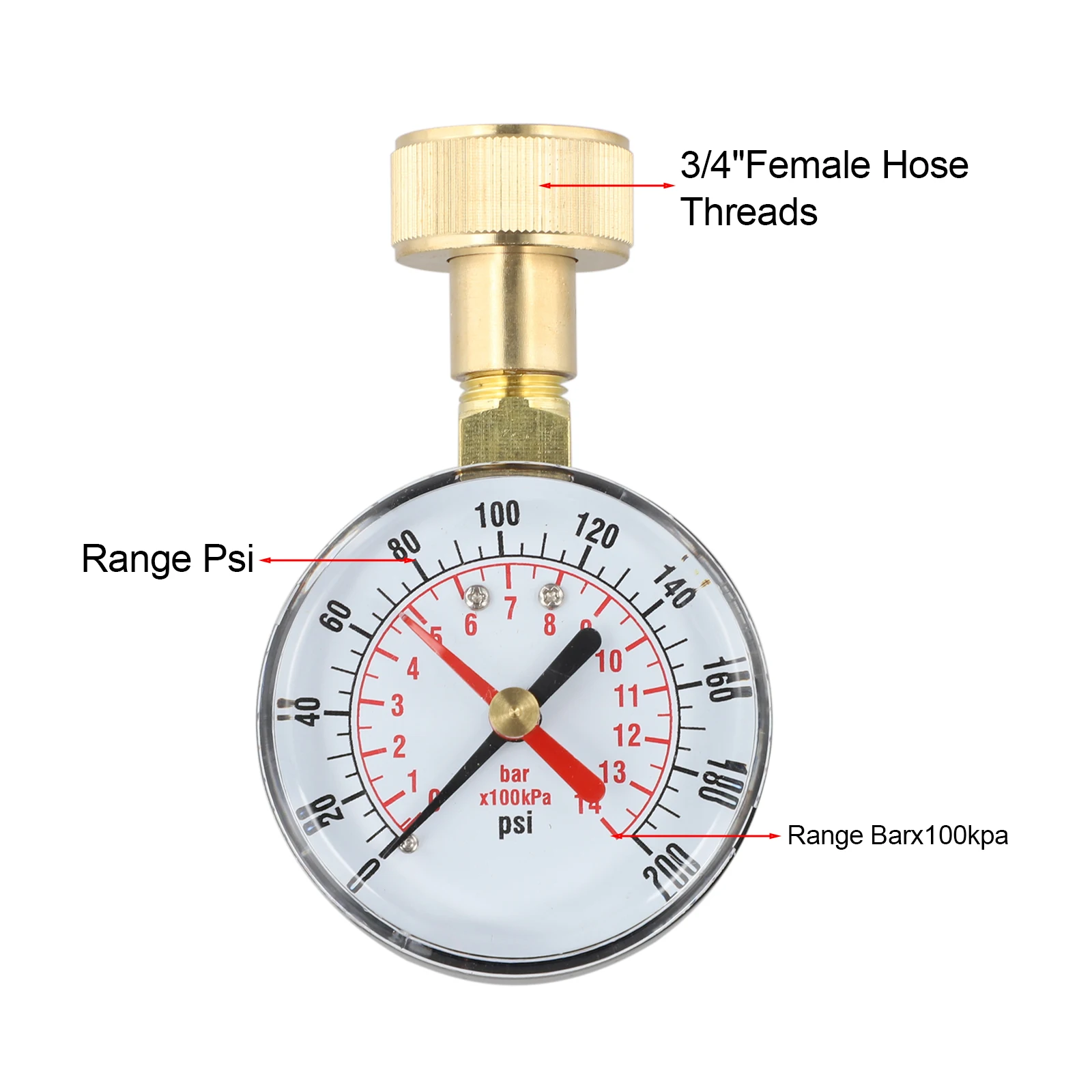 Brass Pressure Tester Hose Thread Gauge Plumbing Maintenance Brass And Plastic Material For Faucet Dual Scale Gauge
