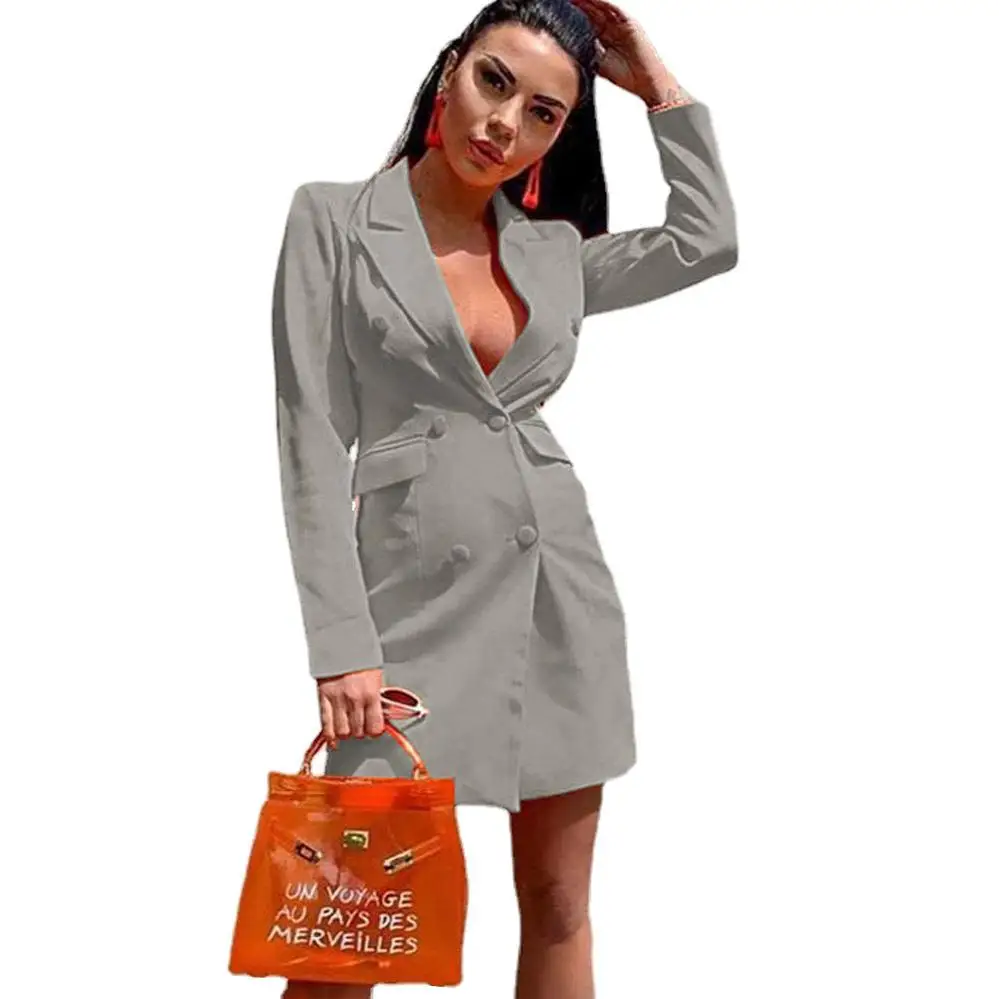 

Женский удлиненный пиджак с двойным лацканом, приталенный, из полиэфирного волокна, повседневный, деловой, однотонный, AL8327, осень 2024