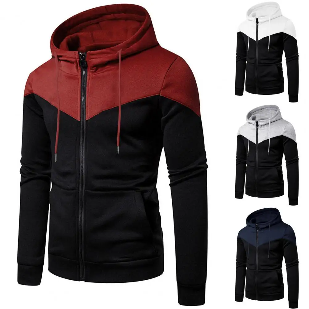 

Men Autumn Winter Sweatshirt Coat Hooded Drawstring Men Hoodie Coat Long Sleeve Pockets Zipper Placket Hoodie Jacket