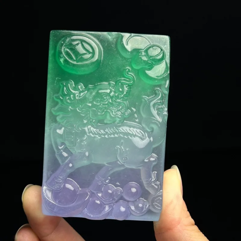 

Certified Natural Ice Green Jade Jadeite amulet Big Pendant&NecklacesKIRIN