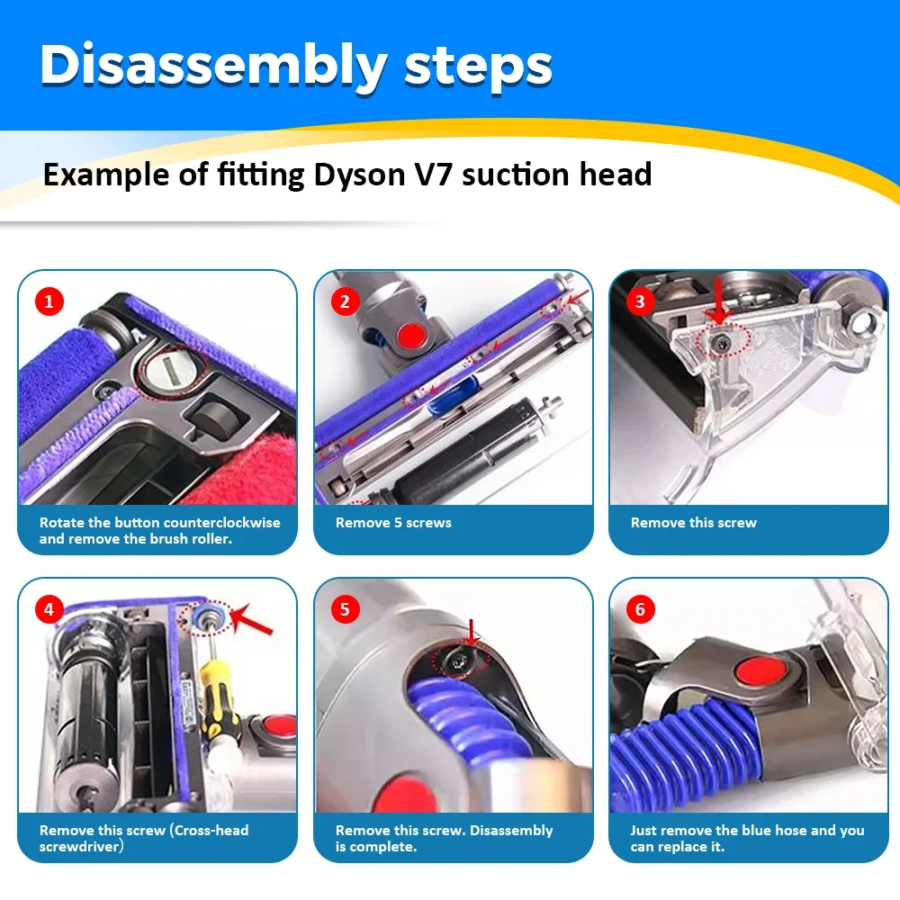 Lower Duct Hose for Dyson V7 V8 V10 V11 Vacuum Soft Roller Soft Roller Blue Hose Flexible Soft Rubber Tube Parts Replacement