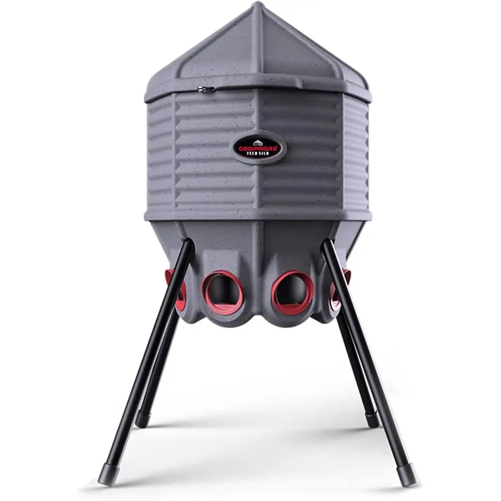 

Poultry eeder - 80 lb acity - Adjustable Height - UV Stable - Weather Resistant - 8 eed Ports - Silo Shaped Design - Rust-Proo -