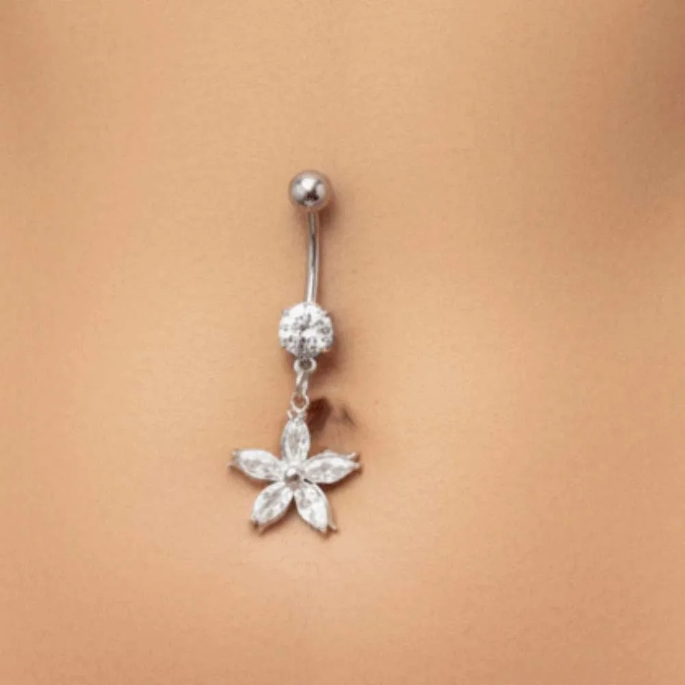 Alloy Rhinestone Piercing Belly Dual Color Shiny Apricot Blossom Navel Jewelry Detachable Exquisite Flower Rhinestone Belly Ring