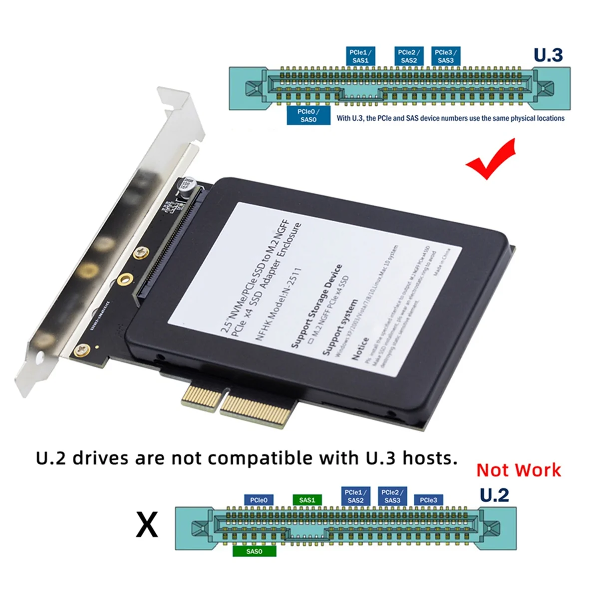 NVMe PCIe SSD U.3 U3 Kit SFF-8639 para PCI-E 4.0 X4 Adaptador de host para placa-mãe PM1735