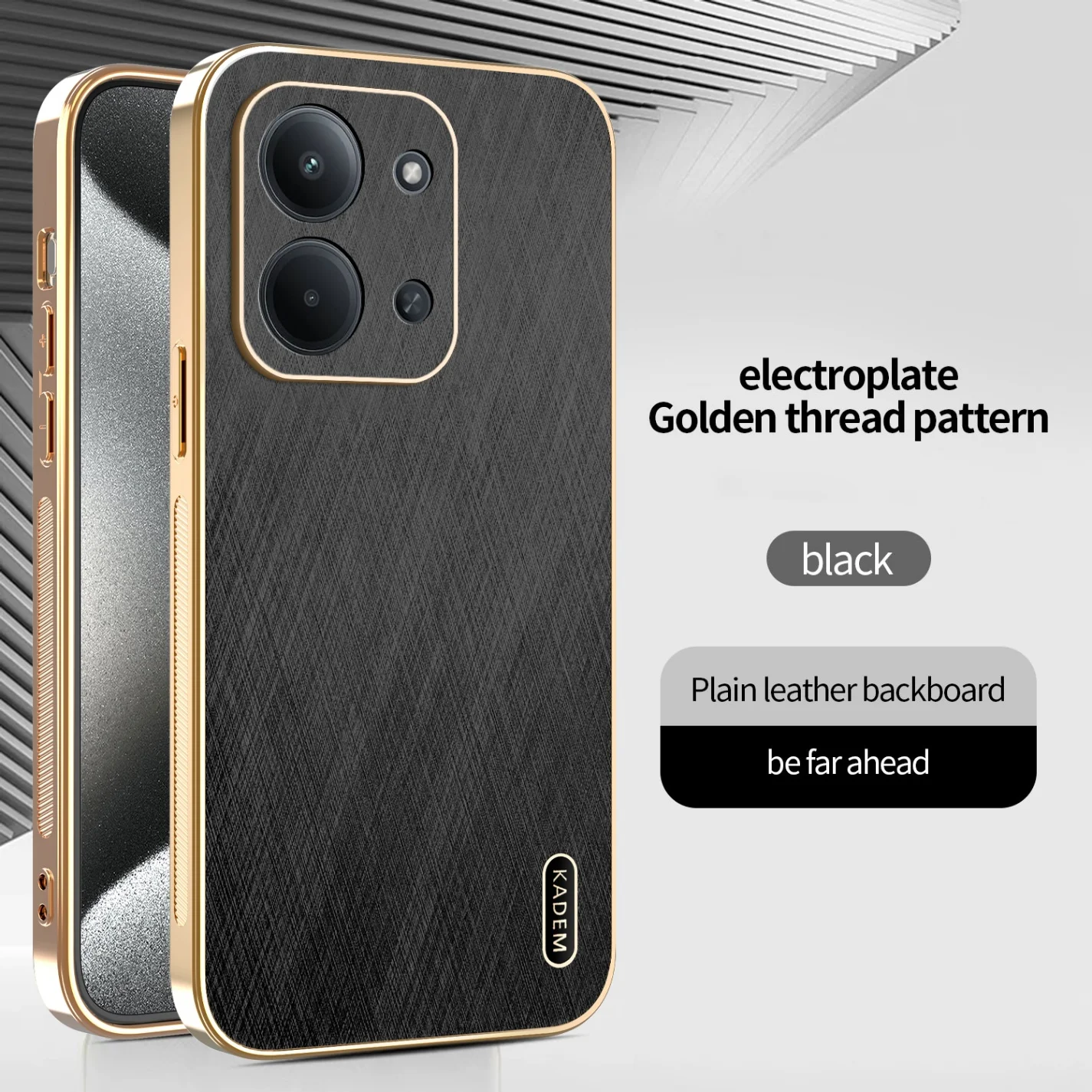 Electroplated Golden Thread Leather Phone Case For Xiaomi Redmi Note 15 Pro Pro Plus 15 Redmi 13 14C A4 5G Leather Back Cover