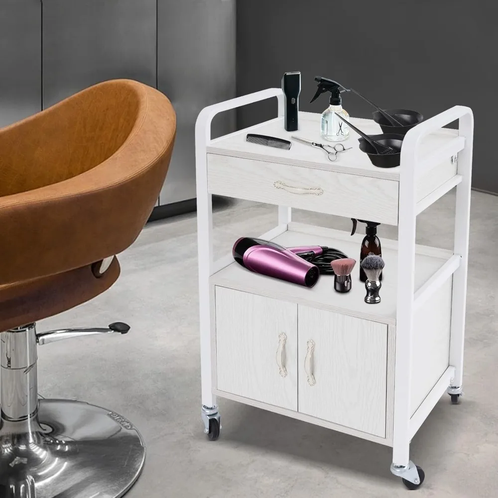 

Salon Utility Trolley Cart for Hair Stylist, Hair Salon Station Storage Cabinet on Wheels, 2-Tier Rolling Stations