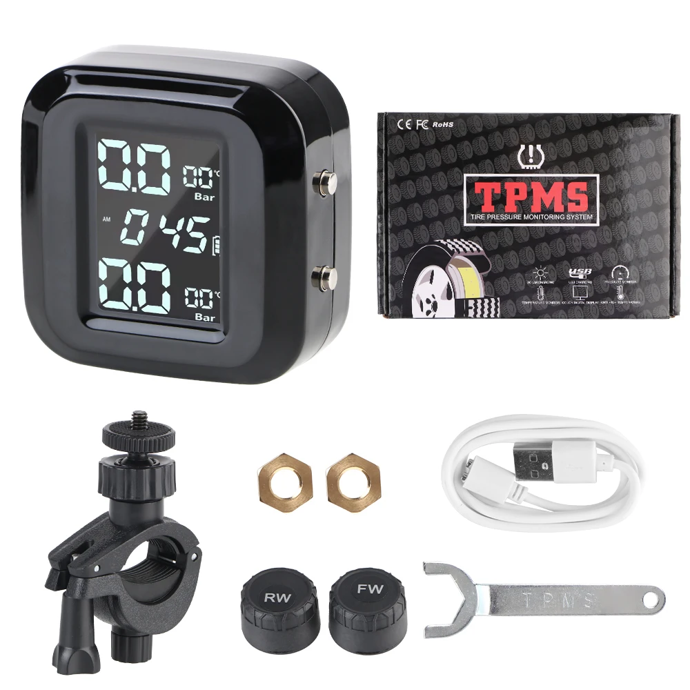 TPMS External Sensors Auto Security Alarm Motorcycle Wireless High Precision Tire Pressure Sensor Monitor System USB Charge