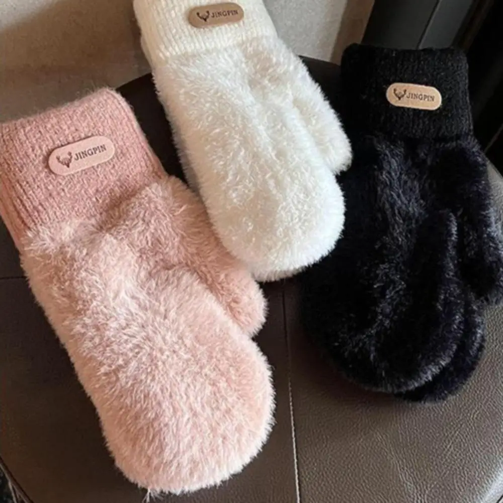 Double Layer Velvet Thickened Warm Gloves Solid Color Versatile Gloves for Outdoor Cycling Winter Warm Plush Inner Mittens