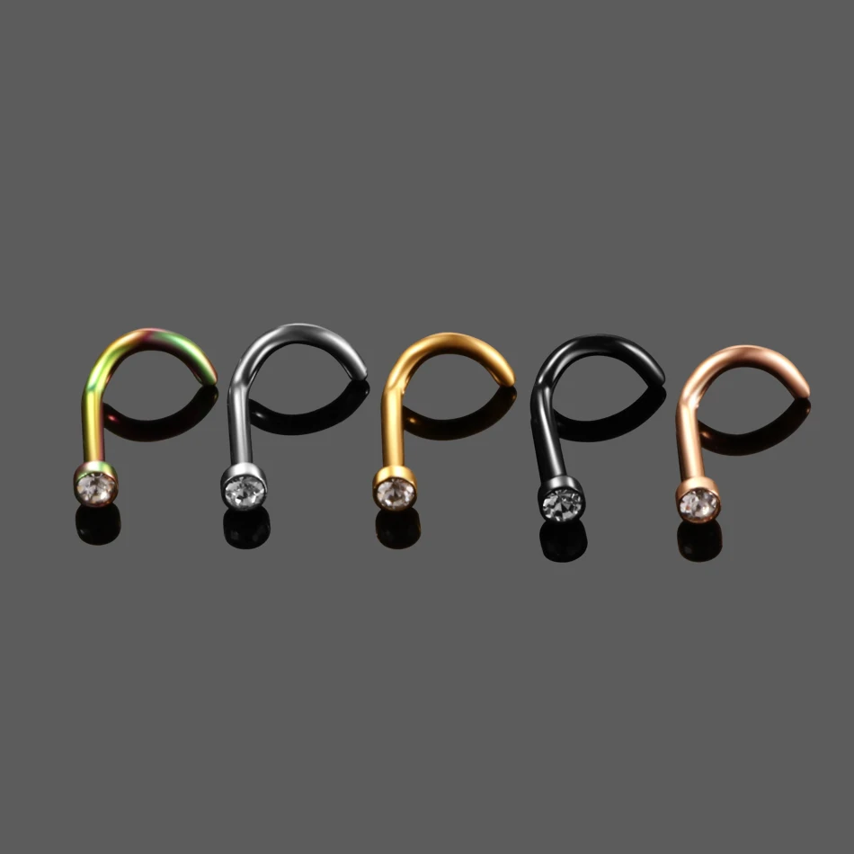 10Pcs/Lot Titanium Nose Ring Piercing 18G 20G Prong CZ Screw Nostril Piercings Nariz Lip Stud Earring Sexy Body Jewelry