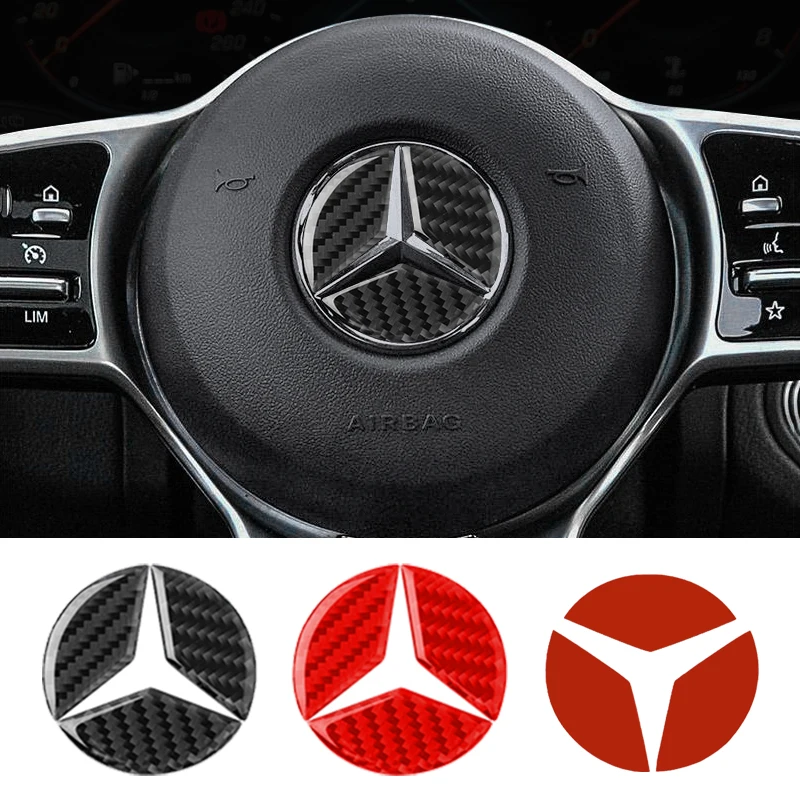 45/49mm Carbon Fiber Car Emblem Steering Wheel Sticker Decoration For Mercedes Benz E C A B G Class GLC GLE CLS CLA GLA GLK ML