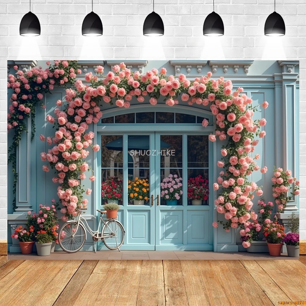 Spring Flower House Backdrop Birthday Party Decor Baby Shower Kid Art Portrait Wedding Photo Photography Background Photo Studio