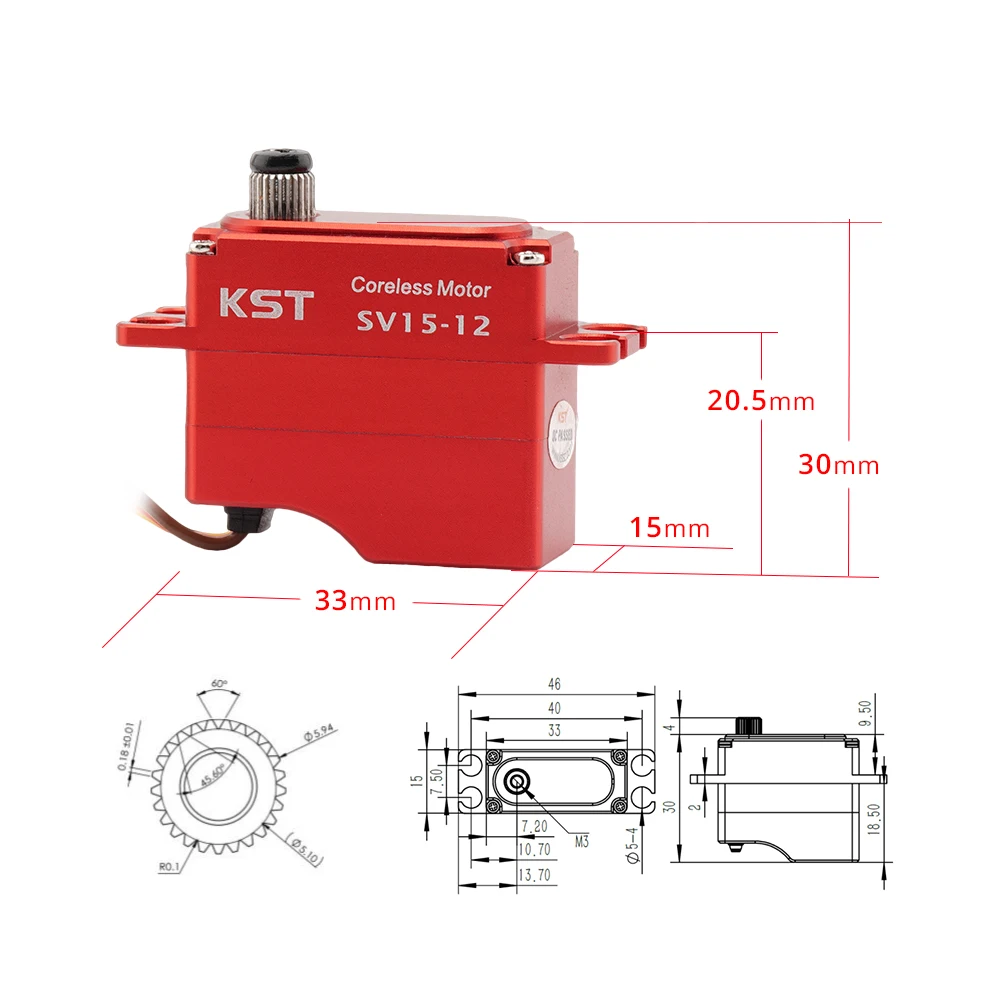 KST SV15-12 SHV 20.0Kgf.cm 0.10sec Dual Ball Bearing Mini Coreless Digital Servo