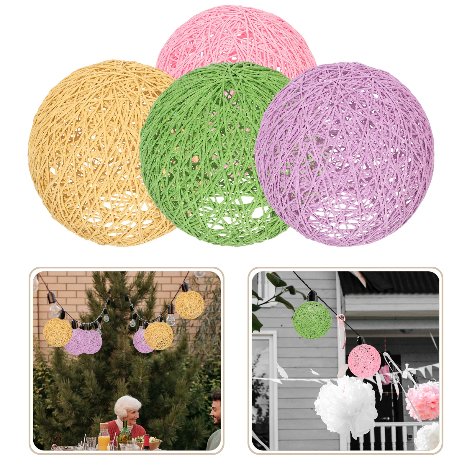 

4Pcs Colorful Imitation Rattan Woven Lampshade Ball Shape Soft Light Cover Ceiling Lamp Replacement Decorative Pendant Light