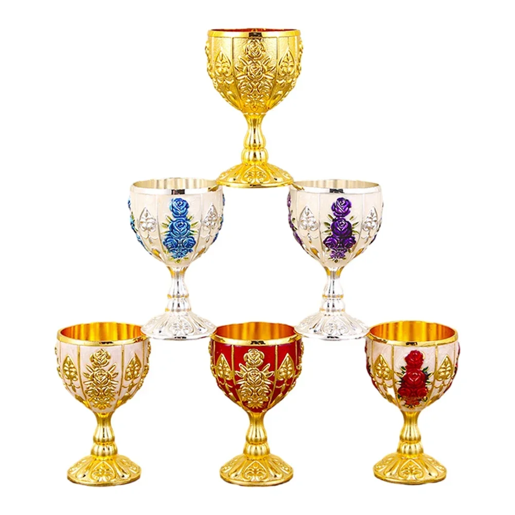 30ML Retro Mini Wine Cup Metal Fake Antique Vintage Carved Chalice Gold European Style Home Bar Decor