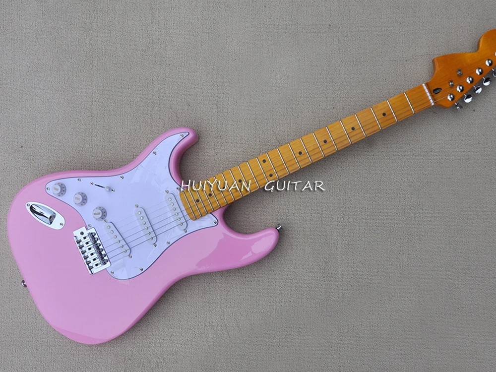 

6 Strings Pink Left Hand Electric Guitar with SSS Pickups,yellow Maple Fretboard,Can be Customized