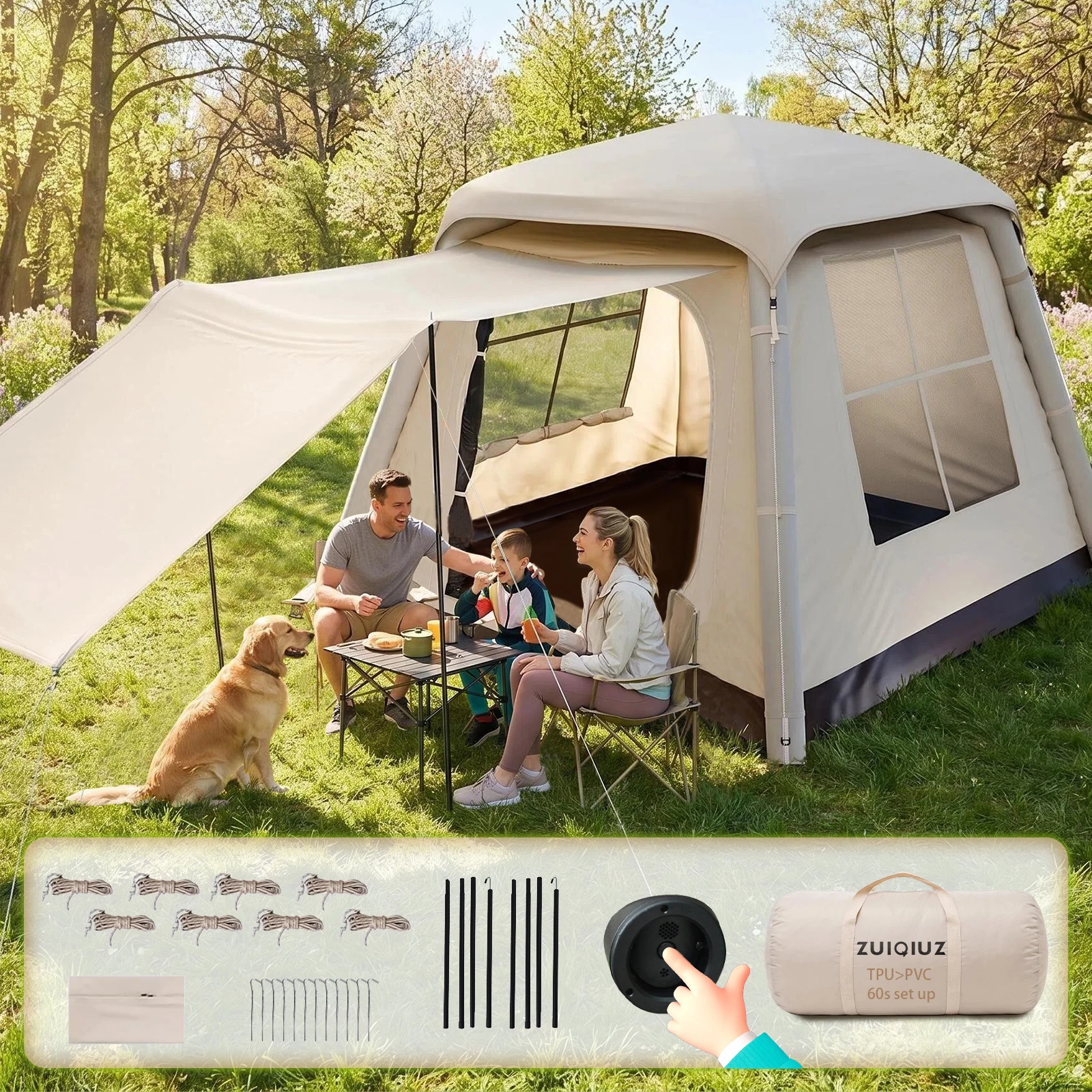 Outdoor Park Camping Glamping Tent Multi-person 4-5 People Tent Hiking Mountain Hiker Inflatable Tent Portable Rainproof Tent