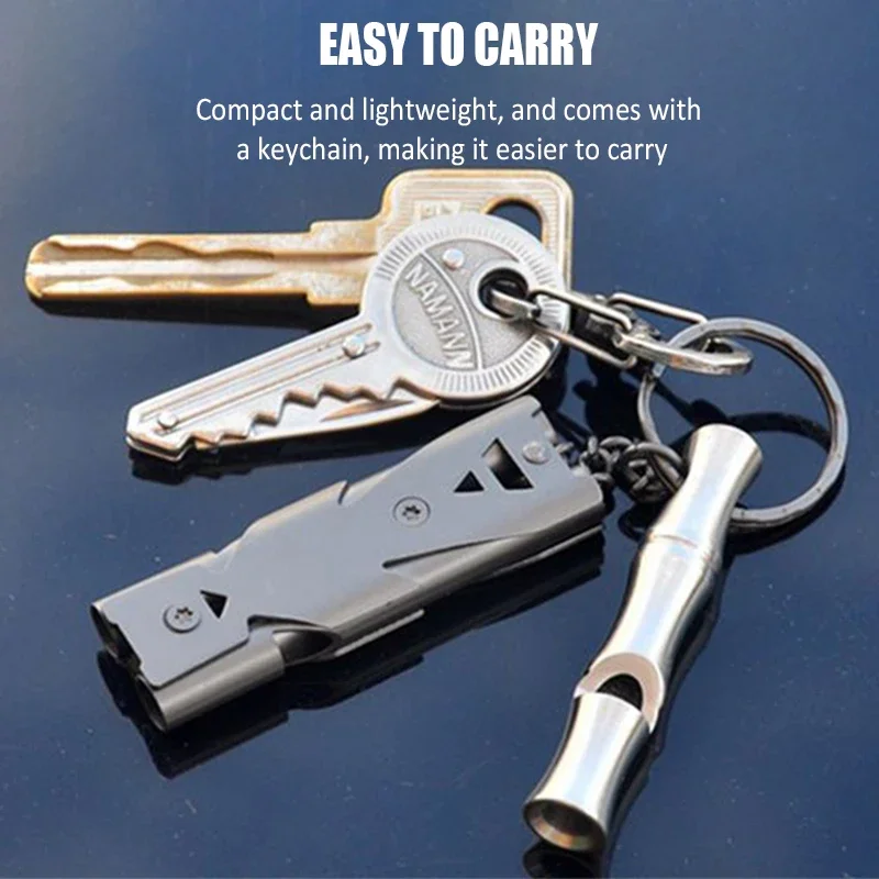 Outdoor Emergency Survival Whistle High Decibel Stainless Steel Whistle with Carabiner Camping Hiking Defense Siren Referee