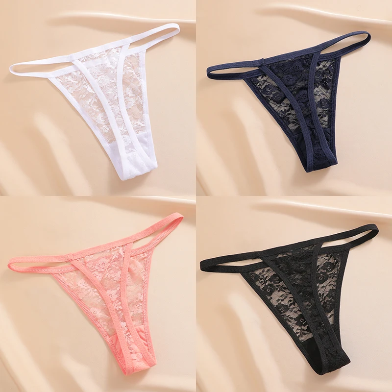 4-teiliges Set Damenunterwäsche Spitzen-Höschen Blumenmuster Lingerie Sexy Tanga G-String Transparente Intimwäsche