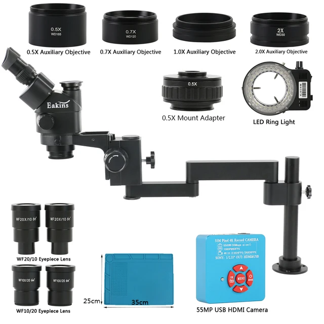 Składany statyw na biurko + simull Focal 3.5X-180X Zoom stereoskopowy mikroskop Trinocular + 1080P 48MP 55MP 4K 2K HDMI USB TF kamera wideo