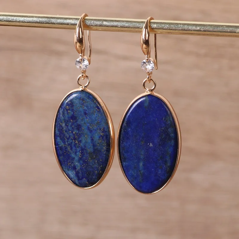 

Fashion Personalized Lapis Lazuli Oval Hanging Earrings for Women Retro Long Ethnic Style Earrings Wholesale Jewelry Accessories