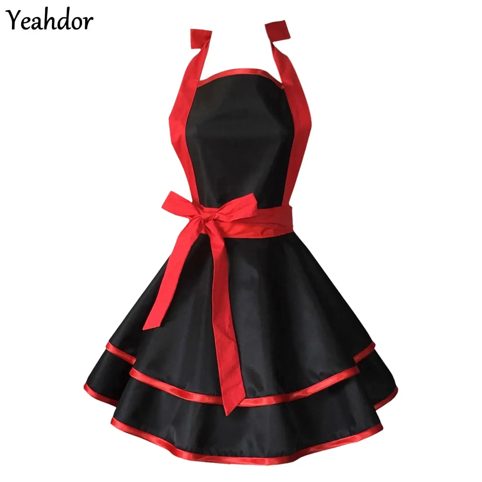 

Vintage Apron Cute 50s Maid Costume Waist Cover Halloween Christmas Apron Family Gatherings Baking Cooking Kitchen Ruffle Apron