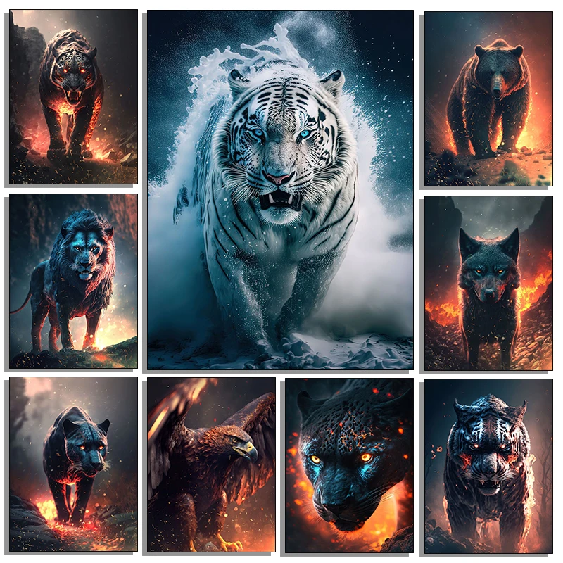 Modern Wild Animals Poster Print Canvas Painting Tiger Leopard Wolf Wall Art HD Picture For Living Room Home Decor Frameless