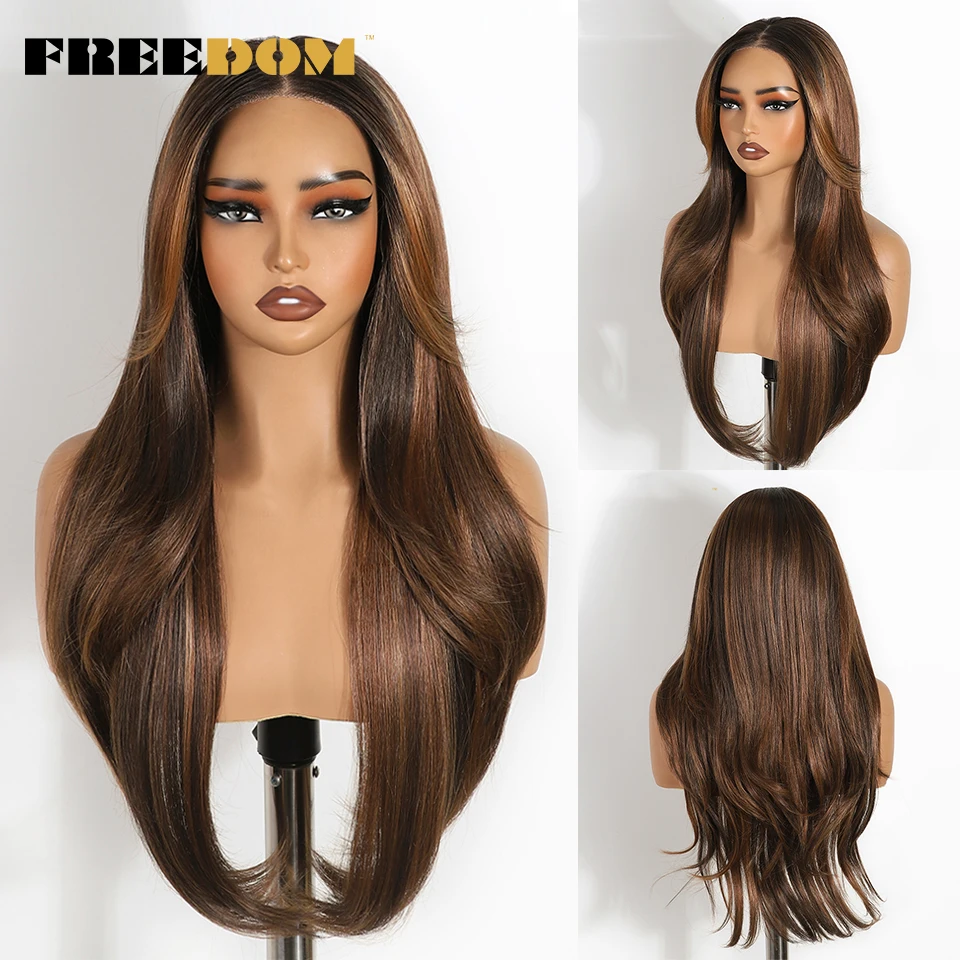 FREEDOM Synthetische Lace-Front-Perücken für Damen, 6x4, gerade geschnitten, mit vorgezupften Haaransätzen, Ombré-Blond, Weiß, einfach aufzusetzen, ohne Klebstoff. – Detail 5