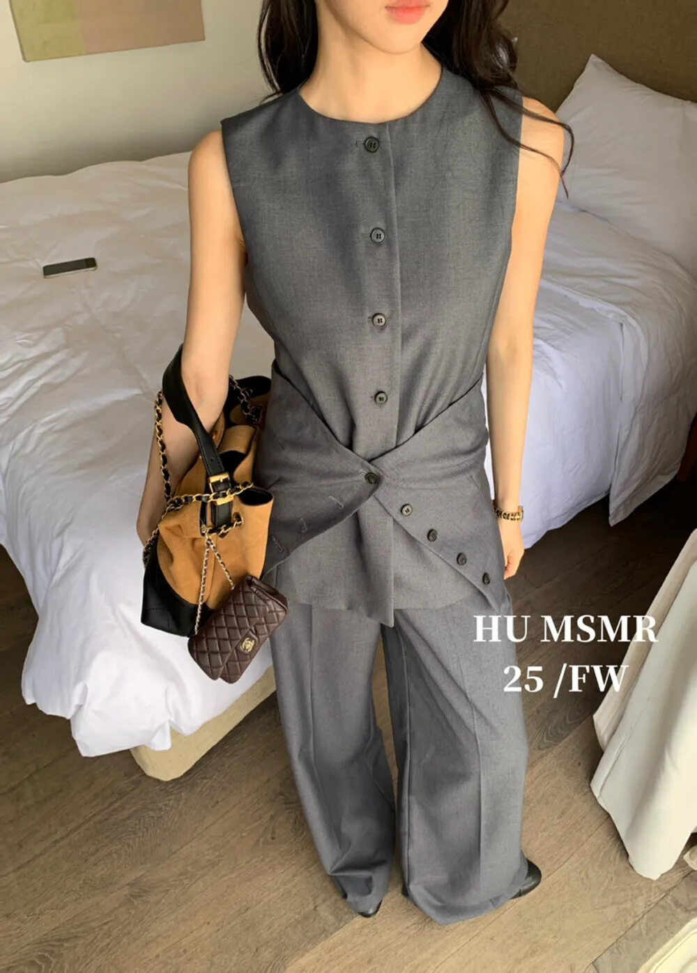 เสื้อเบลเซอร์ดีไซน์เนอร์แฟชั่น BJTZ และเสื้อกั๊กไร้แขน กางเกงขายาวเอวสูงทรงขากว้าง สำหรับผู้หญิง คอลเลคชั่นฤดูใบไม้ผลิ-ฤดูใบไม้ร่วง ปี 2025 เสื้อผ้าผู้หญิงใหม่