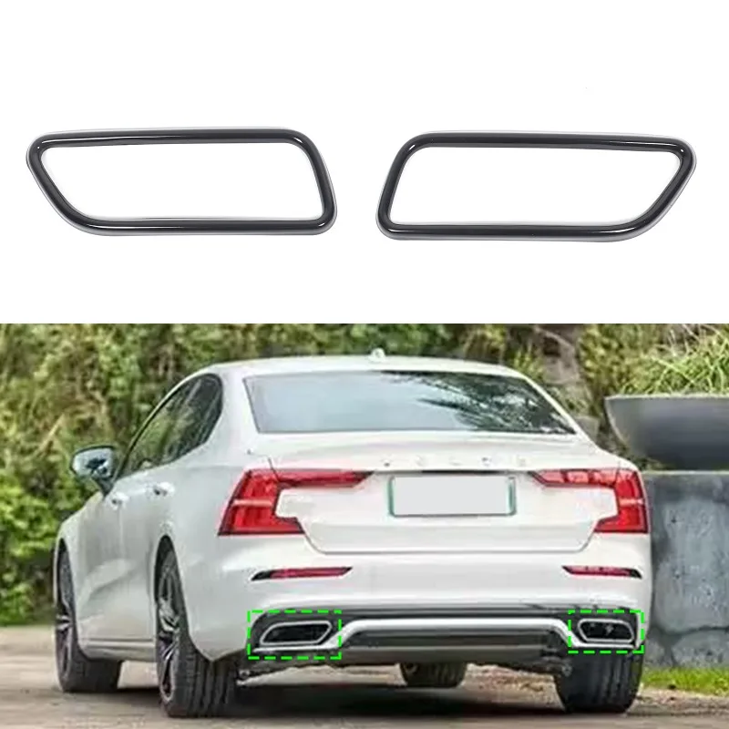 

2pcs Stainless Steel Tailpipe Trim Frame Exhaust outlet cover trim For 2014-2019 Volvo New S60 Gloss Black Car Accessories