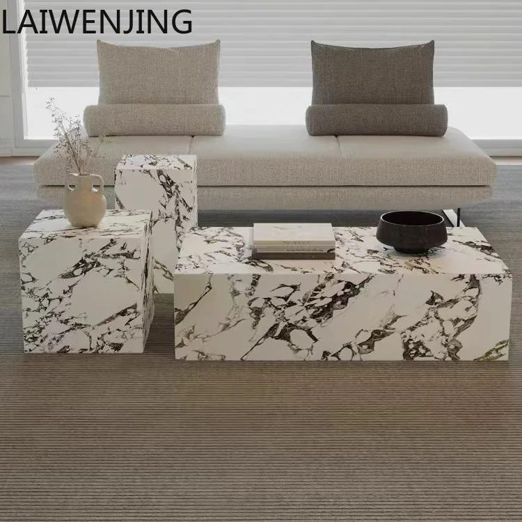 طاولة قهوة SGF من ألواح الصخور الإيطالية، مجموعة طاولة ذات حافة فاخرة وخفيفة وبسيطة